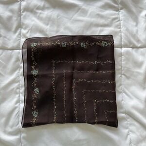 Vintage Brown Square Scarf Floral Rococo Ornate Made In Italy Y2K 90s Blue